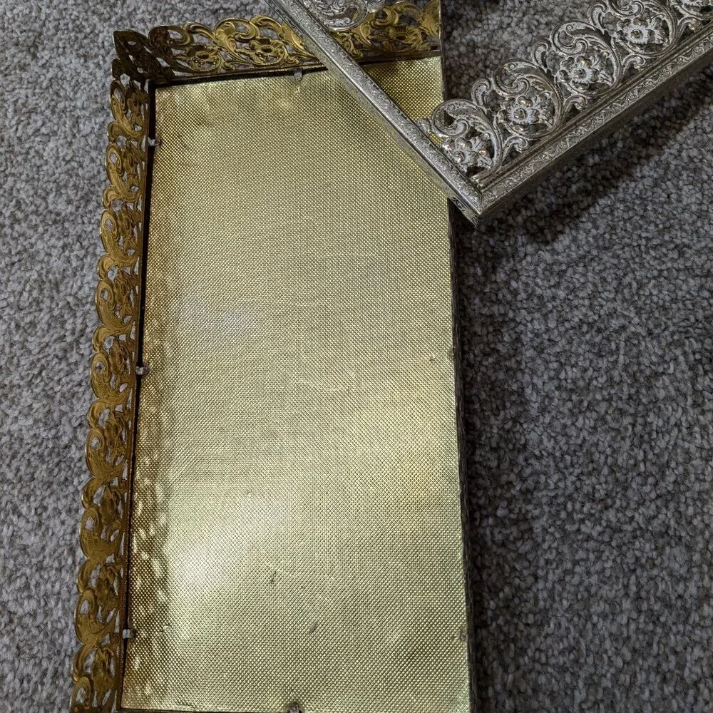 Vintage Gold w White Floral Paisley Filigree Vanity Tissue Holder